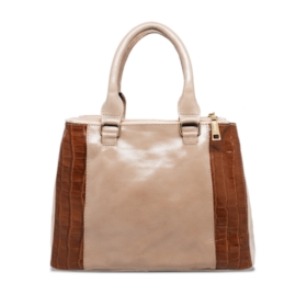 Bolsa Feminina de Couro Maíra - Nude/Caramelo croco Bolsa Feminina de Couro Maíra - Nude/Caramelo croco