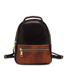 Bolsa Mochila Feminina de Couro Bárbara - Chocolate/Piton Laranja Bolsa Mochila Feminina de Couro Bárbara - Chocolate/Piton Laranja