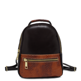 Bolsa Mochila Feminina de Couro Bárbara - Chocolate/Piton Laranja Bolsa Mochila Feminina de Couro Bárbara - Chocolate/Piton Laranja