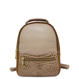 Bolsa Mochila Feminina de Couro Bárbara - Nude/Caramelo/Croco Nude Bolsa Mochila Feminina de Couro Bárbara - Nude/Caramelo/Croco Nude