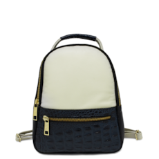 Bolsa Mochila Feminina de Couro Bárbara - Preto/Croco Azul/Off-white Bolsa Mochila Feminina de Couro Bárbara - Preto/Croco Azul/Off-white