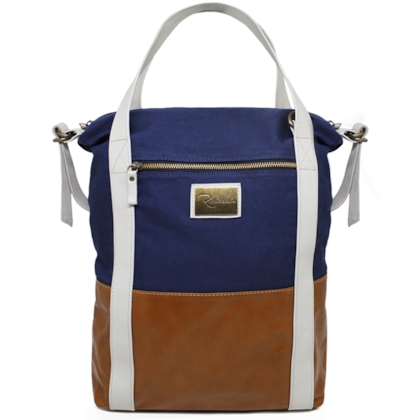 Bolsa Saco de Lona e Couro Jean - Lona Azul marinho/Couro Caramelo/Off-white Bolsa Saco de Lona e Couro Jean - Lona Azul marinho/Couro Caramelo/Off-white