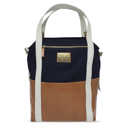 Bolsa Saco de Lona e Couro Jean - Lona Azul marinho/Couro Caramelo/Off-white Bolsa Saco de Lona e Couro Jean - Lona Azul marinho/Couro Caramelo/Off-white