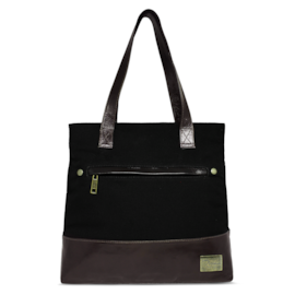 Bolsa Tote de Lona e Couro Rafa - Preto/Chocolate | Por Nanda Soares Bolsa Tote de Lona e Couro Rafa - Preto/Chocolate | Por Nanda Soares