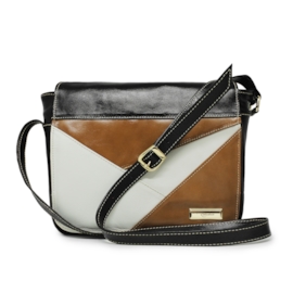 Bolsa Transversal de Couro Gabi - Preto/Off White/Caramelo | Por Nanda Soares Bolsa Transversal de Couro Gabi - Preto/Off White/Caramelo | Por Nanda Soares