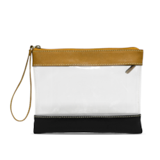 Necessaire Transparente com Detalhes de Couro Clara - Mostarda/ Preto Necessaire Transparente com Detalhes de Couro Clara - Mostarda/ Preto