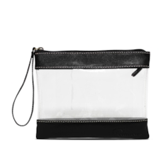 Necessaire Transparente com Detalhes de Couro Clara - Preta Necessaire Transparente com Detalhes de Couro Clara - Preta