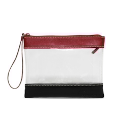 Necessaire Transparente com Detalhes de Couro Clara - Vermelha/ Preta Necessaire Transparente com Detalhes de Couro Clara - Vermelha/ Preta