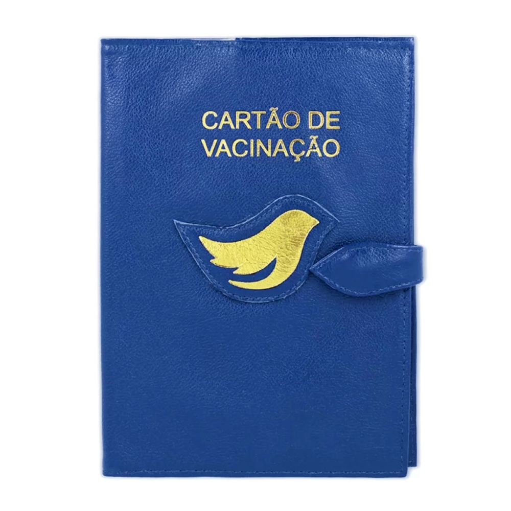 Porta Cartão de Vacina de Couro - Azul / Dourado