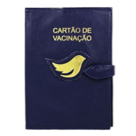 Porta Cartão de Vacina de Couro - Azul Marinho / Dourado Porta Cartão de Vacina de Couro - Azul Marinho / Dourado