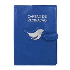 Porta Cartão de Vacina de Couro - Azul / Prata