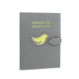 Porta Cartão de Vacina de Couro - Cinza / Dourado Porta Cartão de Vacina de Couro - Cinza / Dourado