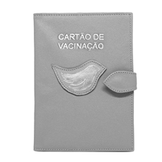 Porta Cartão de Vacina de Couro - Cinza / Prata