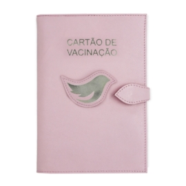 Porta Cartão de Vacina de Couro - Rosa Bebê / Prata Porta Cartão de Vacina de Couro - Rosa Bebê / Prata