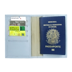 Porta Passaporte de Couro Bird - Azul Bebê / Prata