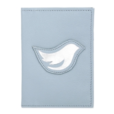 Porta Passaporte de Couro Bird - Azul Bebê / Prata