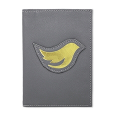 Porta Passaporte de Couro Bird -  Cinza / Dourado