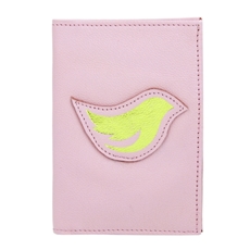 Porta Passaporte de Couro Bird -  Rosa Bebê / Dourado