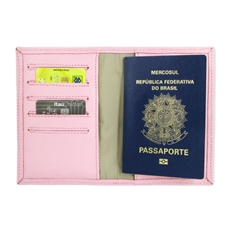 Porta Passaporte de Couro Bird - Rosa Bebê / Prata