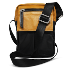 Shoulder Bag de Couro e Nylon Nick - Mostarda/ Preto Shoulder Bag de Couro e Nylon Nick - Mostarda/ Preto