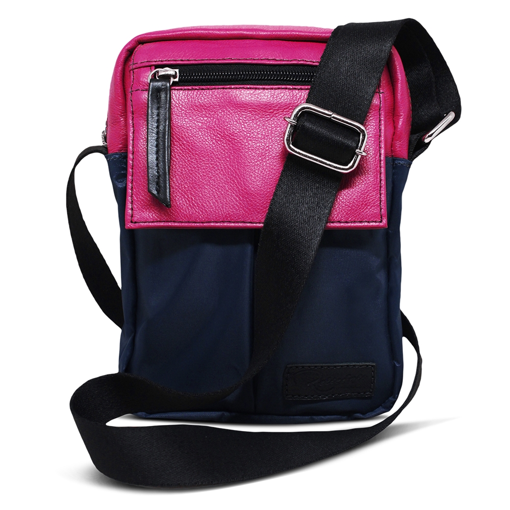 Shoulder Bag de Couro e Nylon Nick - Rosa/Azul Marinho