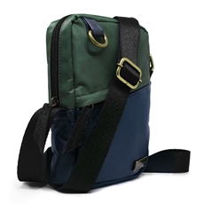 Shoulder Bag de Couro e Nylon Oliver - Azul Marinho/Verde